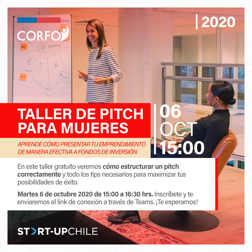 ¡Atención emprendedoras! Mañana 6/10 @CORFO te invita a participar en este taller en el que  se entregarán herramientas para estructurar un #pitch y presentar de manera más efectiva tu emprendimiento a fondos de inversión. ¡Participa! bit.ly/3ikaBCe