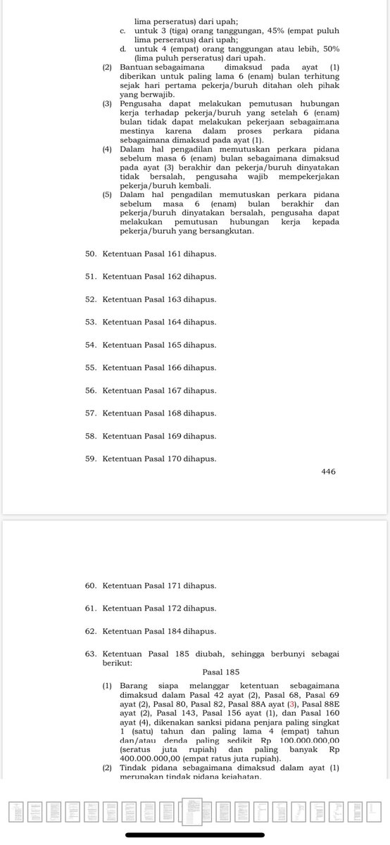 Poin 9: ini yg paling ambigu/bahaya. Semua pesangon dipukul rata jd 1 pmtk kecuali diatur di peraturan pemerintah