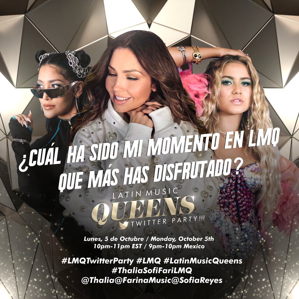 danimeizser's tweet photo. ➡️¿CUÁL HA SIDO MI MOMENTO EN LMQ QUE MÁS HAS DISFRUTADO? Todos 🔥😎 

#LMQTwitterParty
#LMQ
#LatinMusicQueens
#ThaliaSofiFariLMQ
@Thalia
@FarinaMusic
@SofiaReyes https://t.co/5VUJPibV8r