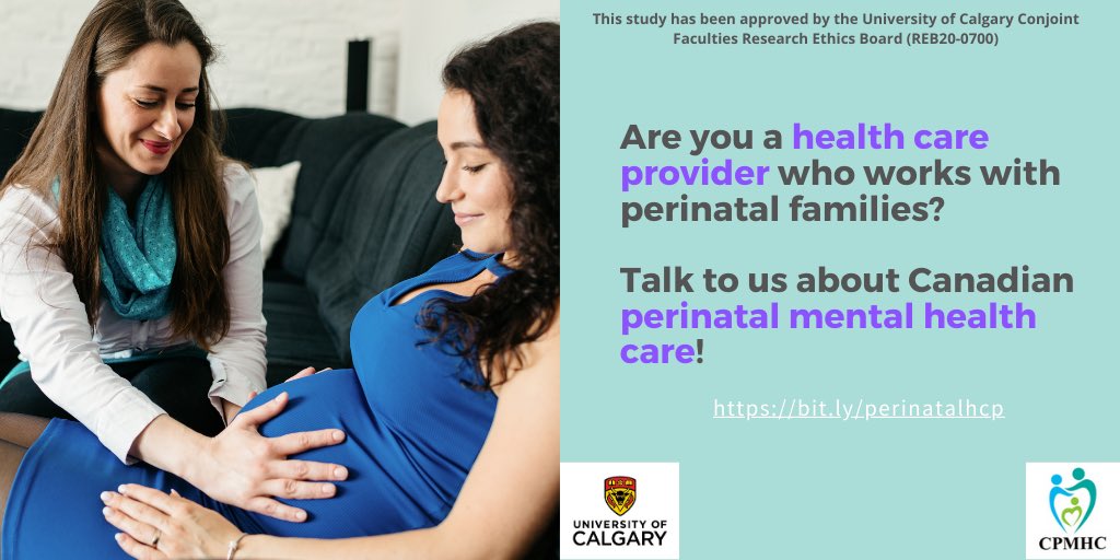 👉🏽ANNOUNCEMENT👉🏽 The CPMHC is leading a University of Calgary study on the state of perinatal mental heath care in Canada. Please take our #SURVEY4CHANGE 
🔹bit.ly/perinatalhcp🔹#MIAW
#BellLetsTalk #perinatalmhmatters #nowmorethanever 
@CAMIMH_ACMMSM 
@Bell_LetsTalk