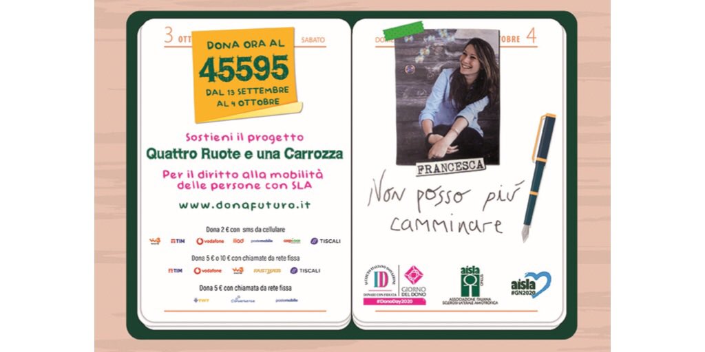 Partecipa all’asta e sostieni #Donafuturo, a favore di #DonoDay2020 e di “Quattro Ruote e una Carrozza” di @aislaonlus

Prodotti 👉 ebay.it/usr/iid-nexive
Ogni settimana nuovi prodotti, #staytuned!

Powered by <a href="/NexiveItalia/">Nexive</a> <a href="/MBE_Italia/">Mail Boxes Etc. Italia</a> Fargrafica

Info 👉 donafuturo.it