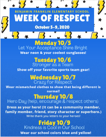 Happy first day of #RespectWeek to all of our Ben Franklin Bolts!  <a href="/BenFranklinES/">Ben Franklin School</a> #ShineBrightEdison