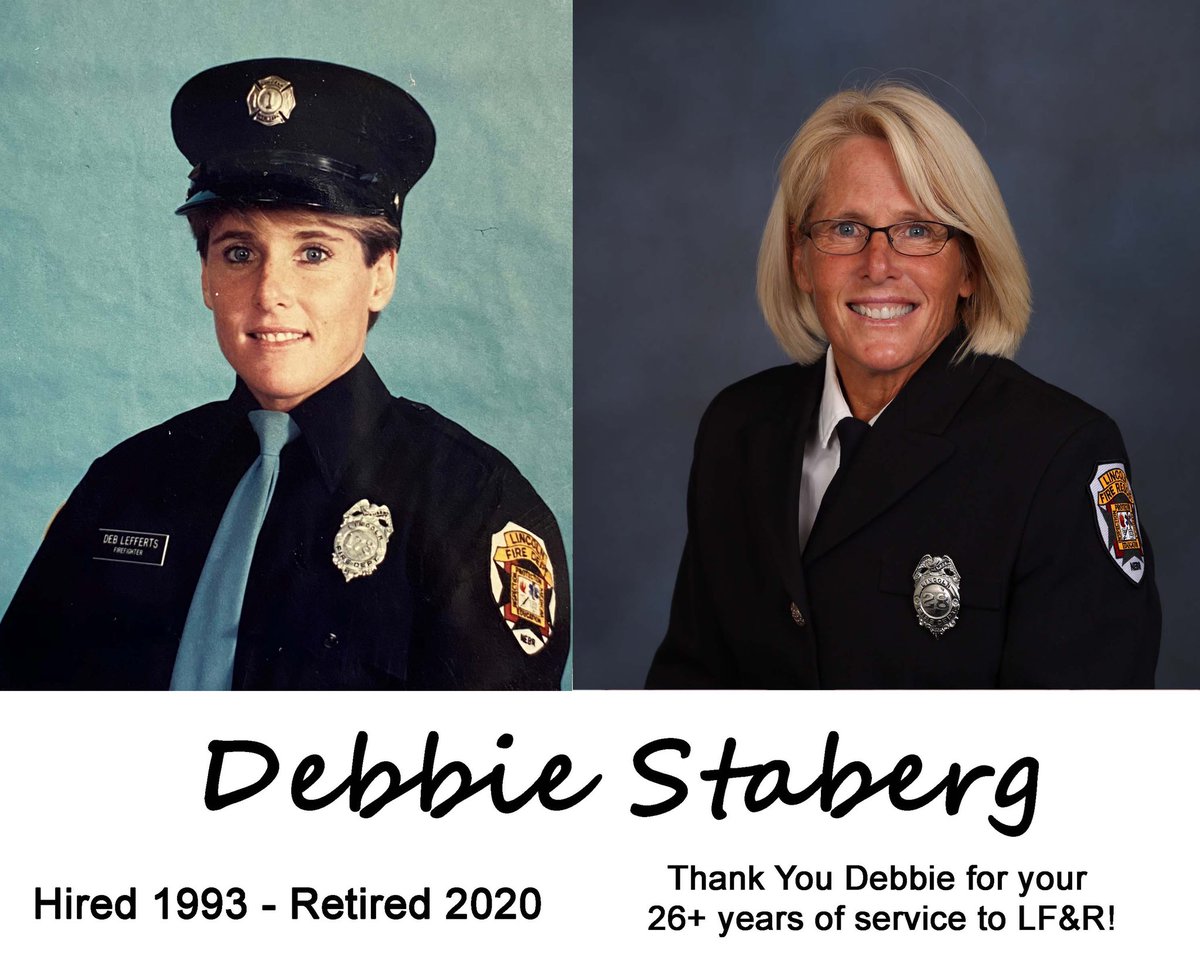 LNKFireRescue's tweet photo. After 26+ years, today is Firefighter Staberg’s last day with #LFR. Debbie, we congratulate you on your service to LFR and we wish you a wonderful retirement! 

#LNK @CityOfLincoln https://t.co/185zKrPb9R