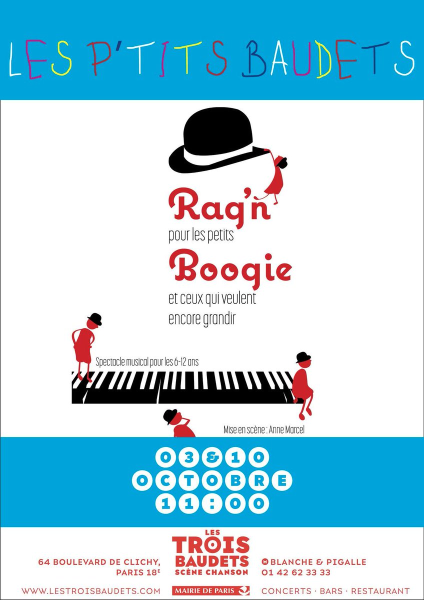 Samedi 10 octobre, Rag'N Boogie revient sur la scène @lestroisbaudets pour le plus grand plaisir de nos 6-12 ans. Jusqu'en décembre, tous les spectacle Juin public sont gratuits, sur simple réservation. 
leparisdeslardons.fr/evenement/ragn…
