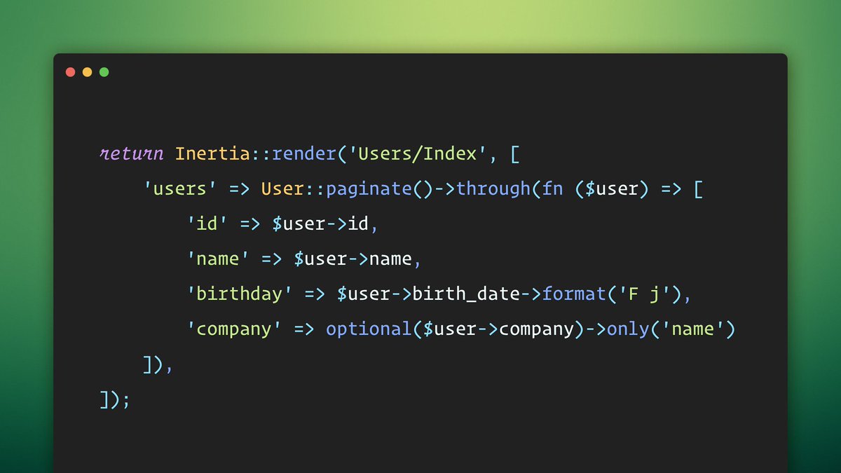 reinink's tweet image. ✅ The paginator just got another handy update in Laravel 8. There is now a new through() method, which allows you to perform a map on the data prior to the paginator being JSON encoded.
This is an important update for @inertiajs apps! 💚
github.com/laravel/framew…