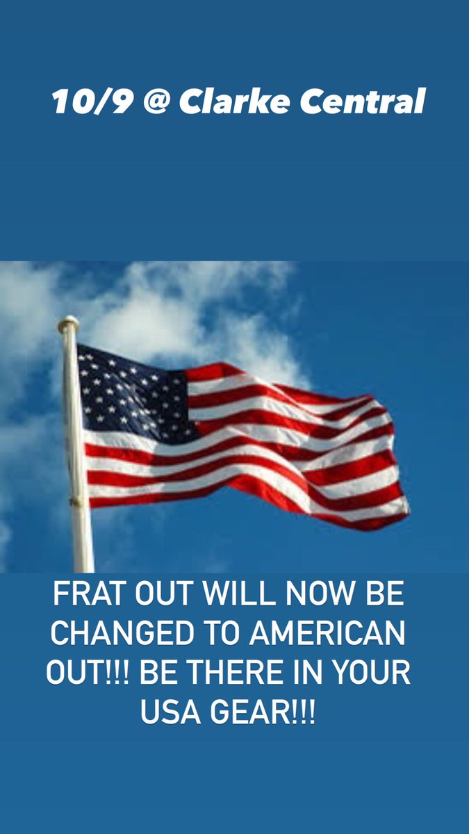 Information for Friday’s away game @ Clarke Central!!! Get your tickets while you can, there are only 1000 available!! Frat out has been changed to AMERICAN OUT, BE THERE!! 🇺🇸🇺🇸