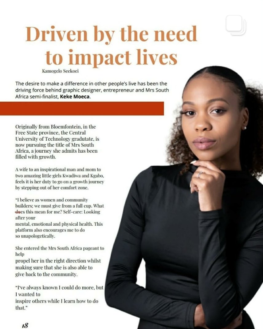 KekeMoeca's tweet photo. What an honour to be featured in this month's @ignitedwoman_  edition, with gorgeous fellow Bloem girl @Margo_Fargo on the cover. I'm sharing my story on why I entered for @MrsSAPageant and the impact I'd like to make in my community as well as my @therusticcity project. https://t.co/ukxZyQw2dt