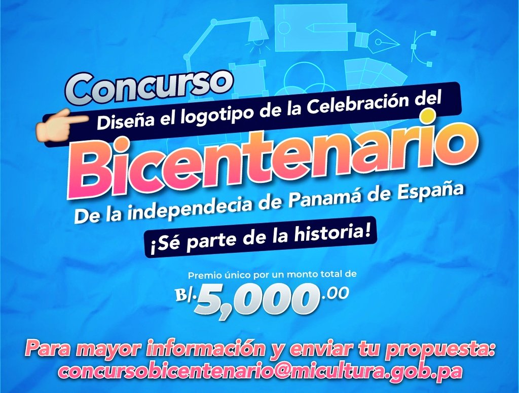 Tienes hasta el 15 de octubre para presentar tu propuesta. Participan: panameños (as) mayores de 18 años, residentes o no en el territorio nacional. Busca las bases en micultura.gob.pa 

#TrabajandoPorPanamá
