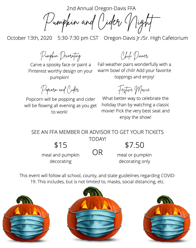 OregonDavisSC's tweet photo. Please join us for the Second Annual FFA Pumpkin and Cider Night! 
#ODBobcats https://t.co/naBcMMLtZt