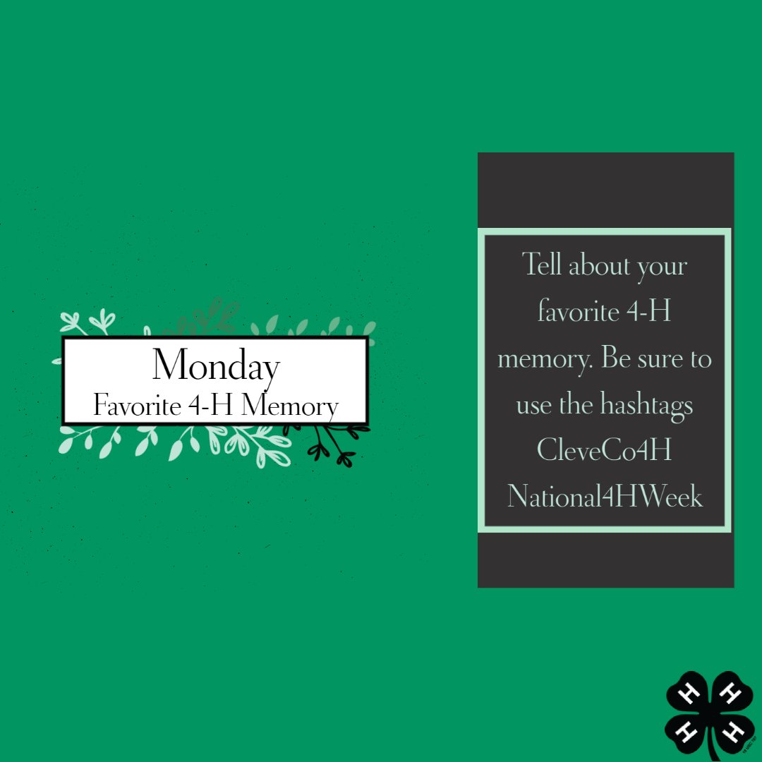 It's Monday of #National4HWeek and we want to hear about your favorite 4-H memory! Share your story, add a photo, and use the hashtags #CleveCo4H and #National4HWeek