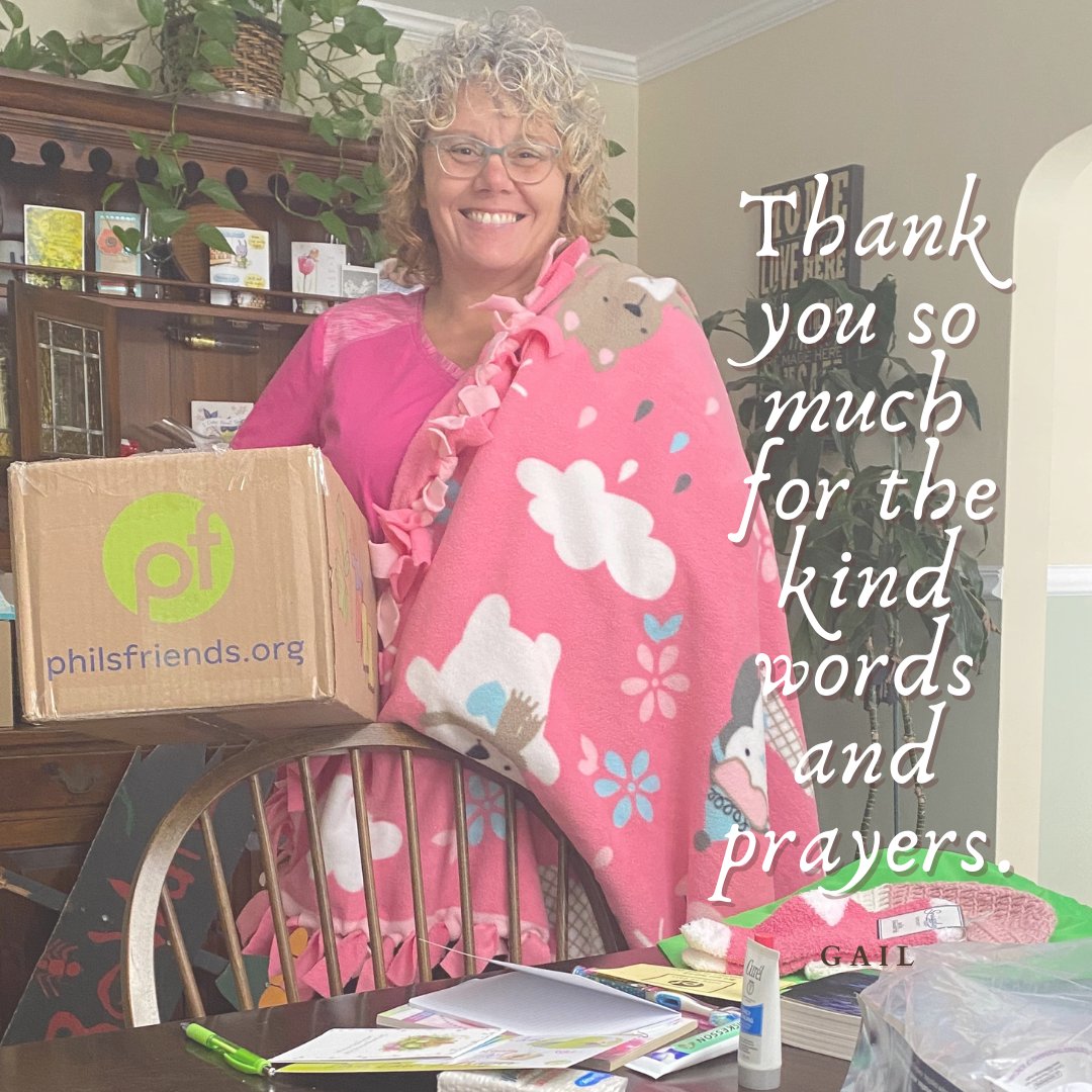 PhilsFriends's tweet image. "It was such a wonderful surprise to receive my care package. Thank you so much for your kind words and prayers." Join us in bringing hope to the many fighting cancer: philsfriends.org/give

#cancersupport #cancerisstrong #hopeisstronger #carepackages