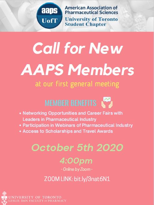 aapsuoft's tweet photo. Now you can join us at @aapsuoft and become a new member for this academic year! @UofTPharmacy @uoft_psgsa  Don't miss our general meeting today at 4:00 PM. https://t.co/zB9itm9YU6