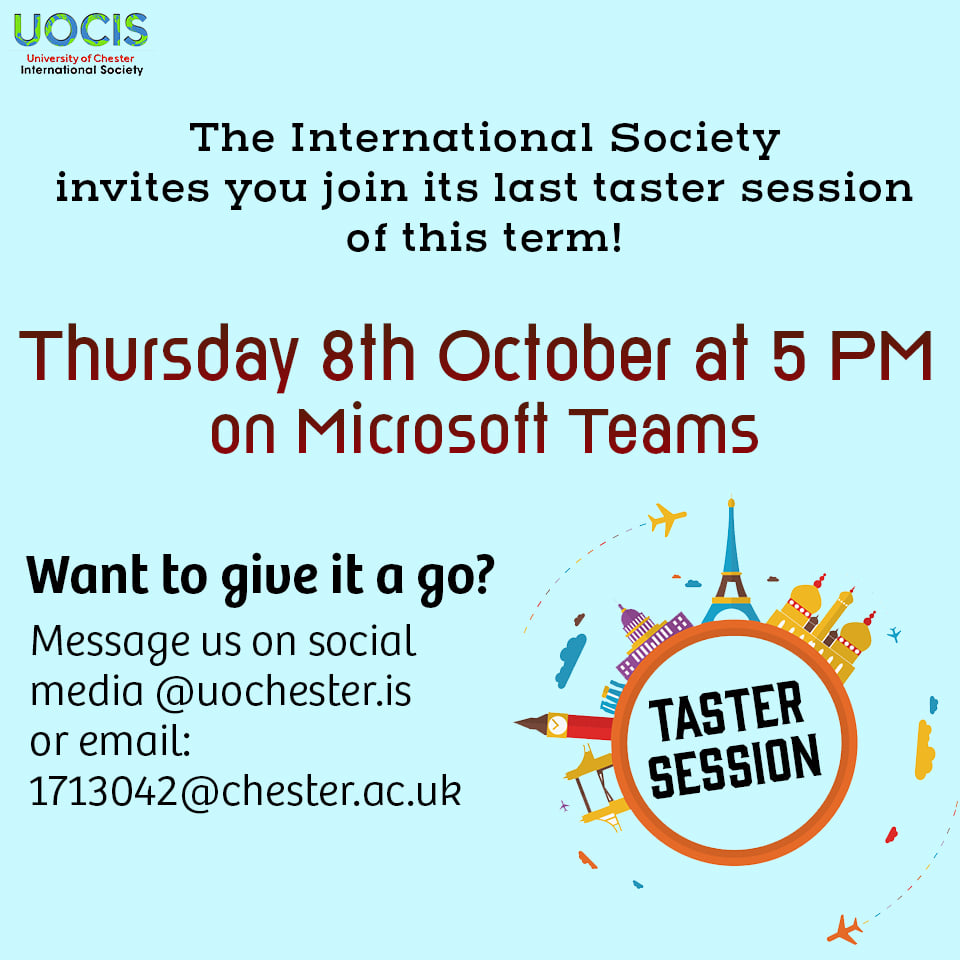 UoCInter's tweet photo. Are you a @uochester student who wants to learn about new cultures and make friends from around the world? Our International Society are holding a taster session on Thursday! https://t.co/hk2odCO1vH