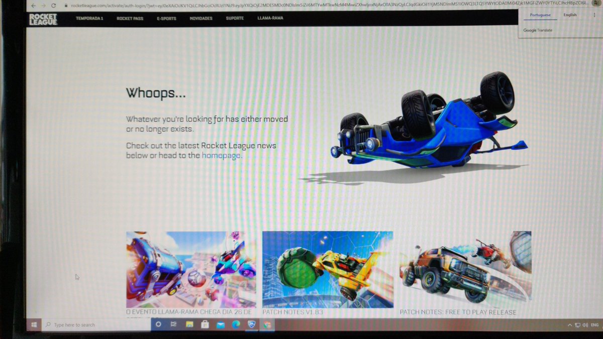 xantheous92's tweet photo. @RocketLeague @EpicGames 
I'm trying to switch my main account but when doing so it sends me to a page saying "whoops... Whatever you're looking for has either moved or no longer exists."
Any help would be appreciated.
Also, it's in Portuguese. https://t.co/k0ZockJtPG
