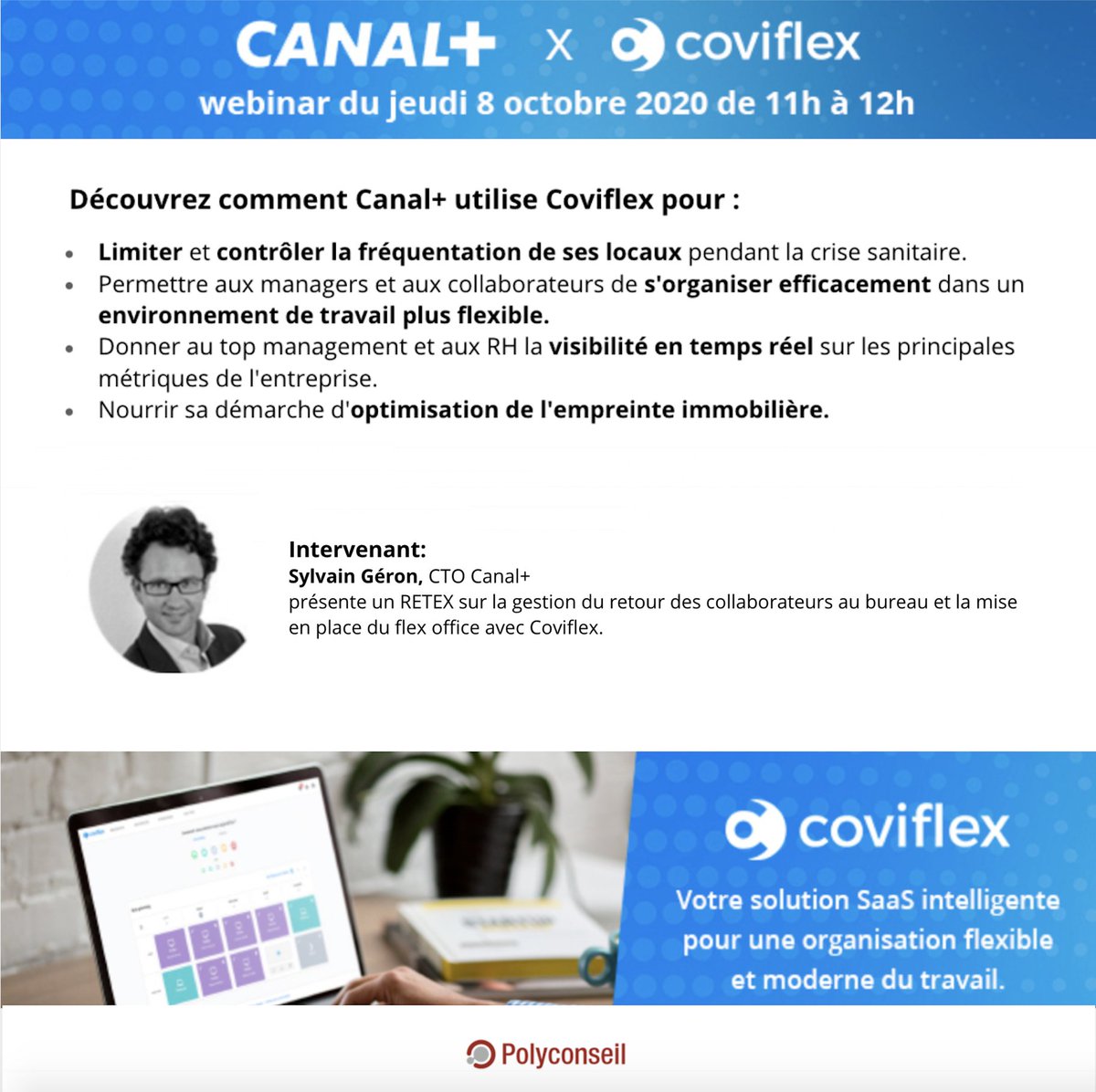 Comment <a href="/canalplusgroupe/">CANAL+ group</a> gère-t-il le flex office grâce à la solution digitale <a href="/coviflex/">Coviflex</a> de @Polyconseil ? Il est encore temps de vous inscrire au webinar de jeudi 08/10 ! C'est par ici : bit.ly/2FVjgxx
#teletravail #flexoffice #coviflex