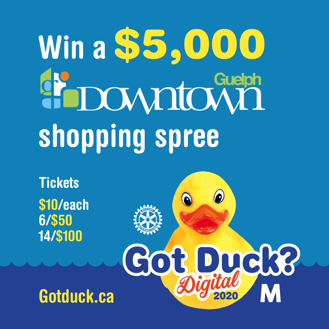 Tickets to #GotDuck Digital 2020 are on sale! The annual fundraiser from @RotaryGuelphWTN helps support local charities like ours. Draw date is October 10, so hurry to get your tickets. Visit gotduck.ca for details.