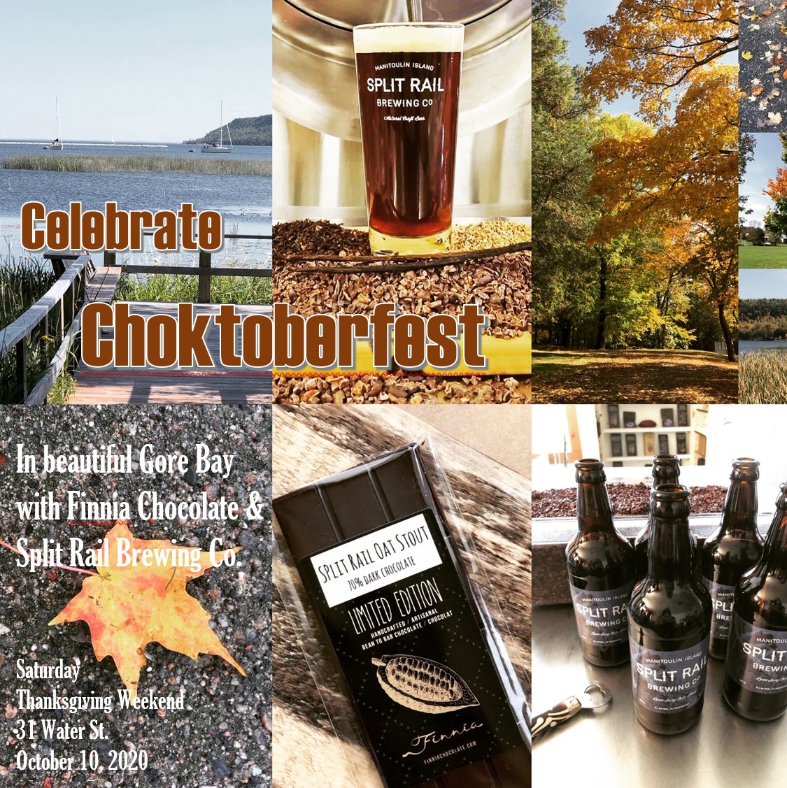 #manitoulinisland folks &amp; weekend Islanders, come on out to <a href="/SplitRailBrew/">Split Rail Brewing</a> on Sat. October 10th for a day of craft chocolate &amp; craft beer. In addition to our full line-up of chocolate, we'll also have pre-packed charcuterie kits for take-out or enjoyment on Split Rail's patio.