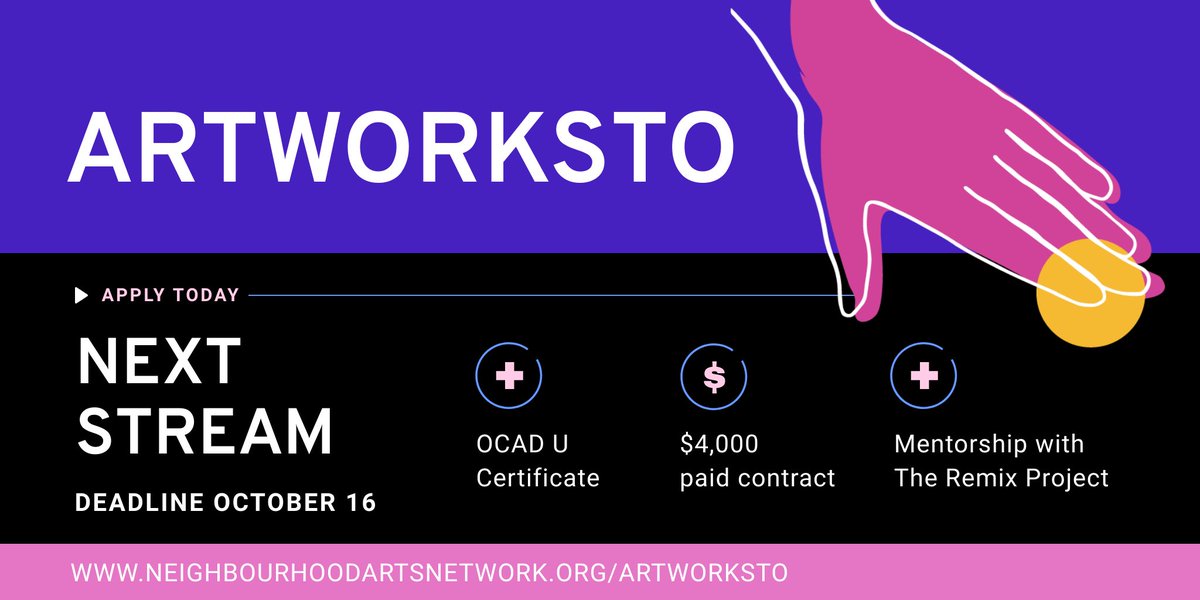 Calling all TO-based IBPOC and/or 2SLGBTQ+ youth media artists! Check out ArtWorksTO: Next Stream to access an ​<a href="/OCAD/">OCAD University</a>​ certificate, $4k paid contracts, networking &amp; industry mentorship. Deadline: Oct.16 Learn more &amp; apply: ​bit.ly/36k4Th7​ ​ ​#ArtWorksTO