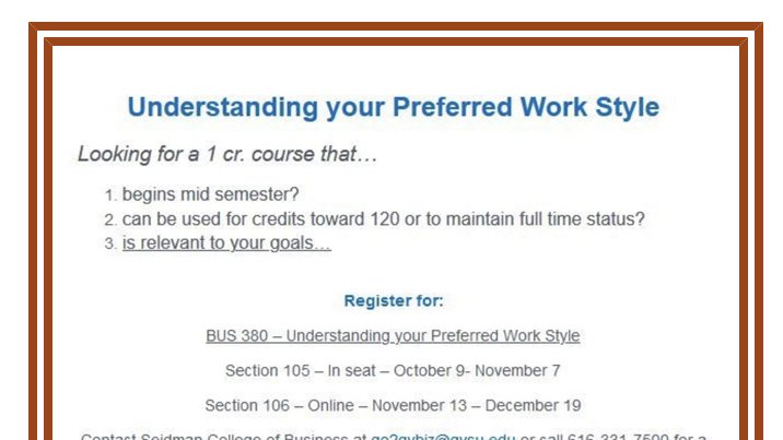ceciadvisor's tweet photo. Need to add a credit for this semester? It's not too late! If you have questions, contact our office at (616)331-6890 to get connected with your #AcademicAdvisor TODAY! #GVSUCCPSUAC #GVSUCCPS #gvsu #EngageEnrichEnhance #planningforsuccess https://t.co/JqX5K7KiC2