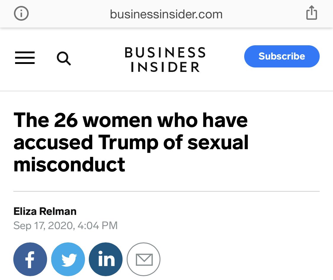 1. “Failure to conform to social norms with respect to lawful behaviors, as indicated by repeatedly performing acts that are grounds for arrest.” https://www.businessinsider.com/women-accused-trump-sexual-misconduct-list-2017-12 https://www.nytimes.com/2020/09/21/nyregion/donald-trump-taxes-cyrus-vance.html