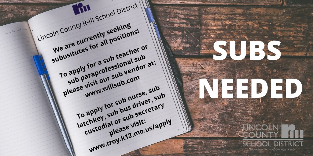 LCR3HR's tweet photo. Are you looking for a flexible position? Do you love working with our youth? We have the right positions for you! 

SUBS NEEDED!

https://t.co/hfvNLu213A - Nurse, Latchkey, Bus Drivers, Custodian and Secretary Subs
https://t.co/dRW81vo6wX - Teacher and Para subs https://t.co/uF7aPJMM4B