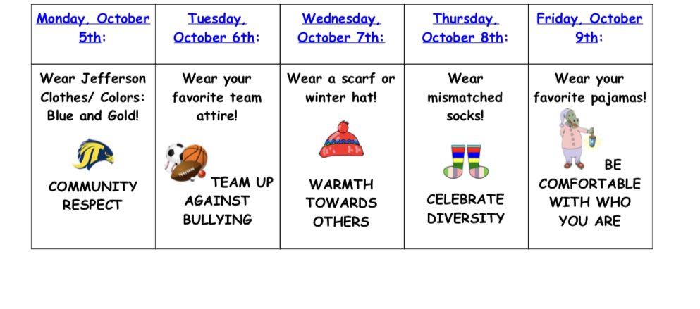 Happy Week of Respect! Join us this week in the following activities: