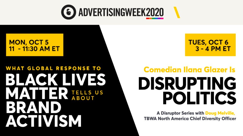 TBWA kicks off #AW2020 week 2 with a couple of must-see sessions. Tune in shortly to <a href="/65dbAgency/">65dB Agency</a>'s panel to examine what brands can learn from a global analysis of #BLM: bit.ly/2HQlNd0 @TBWA