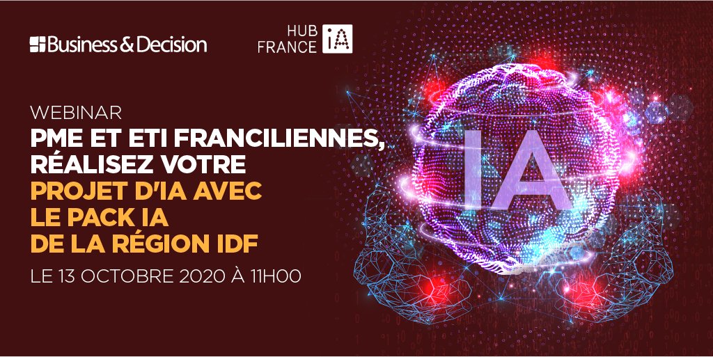 Vous êtes une #ETI ou une #PME d’Ile-de-France et vous rêver de pouvoir utiliser l’#IA dans vos process, vos produits et votre environnement ? Ce #webinar est pour vous ⚡
🗓 Mardi 13 oct. à 11h 📍 👉 Inscriptions bit.ly/34aa9RY

#WebinarsBD #PackIA <a href="/HubFranceIA/">Hub France IA</a>