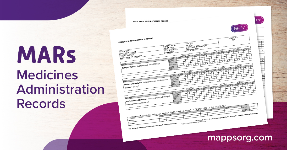 <a href="/MaPPs_org/">MaPPs</a>  automatically generate Medicines Administration Records (MARs) and Medicines Reminder Charts (MRCs) which provides enhanced support for patients and carers, improving medicines management 
For more info mappsorg.com 
#patientexperience #medicinemanagement