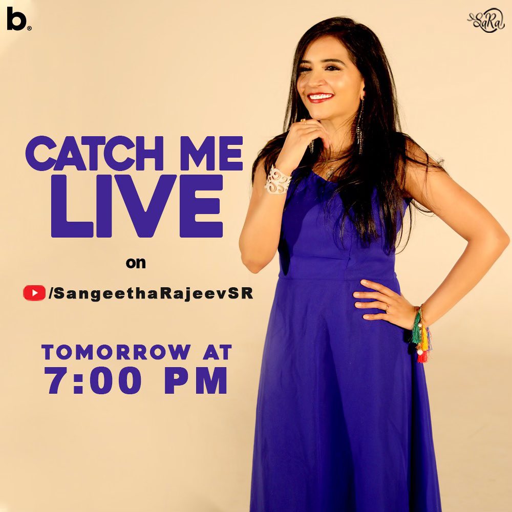 Coming live on my YouTube channel tomorrow at 7PM 💙 @youtubeindia ❤️ 
EXCLUSIVE - Performing #NeeneNeene live for the first time 😍
SUBSCRIBE to my YouTube channel ‘Sangeetha Rajeev’ now - bit.ly/2DIPPe4
#sangeetharajeev #sangeetharajeevlive