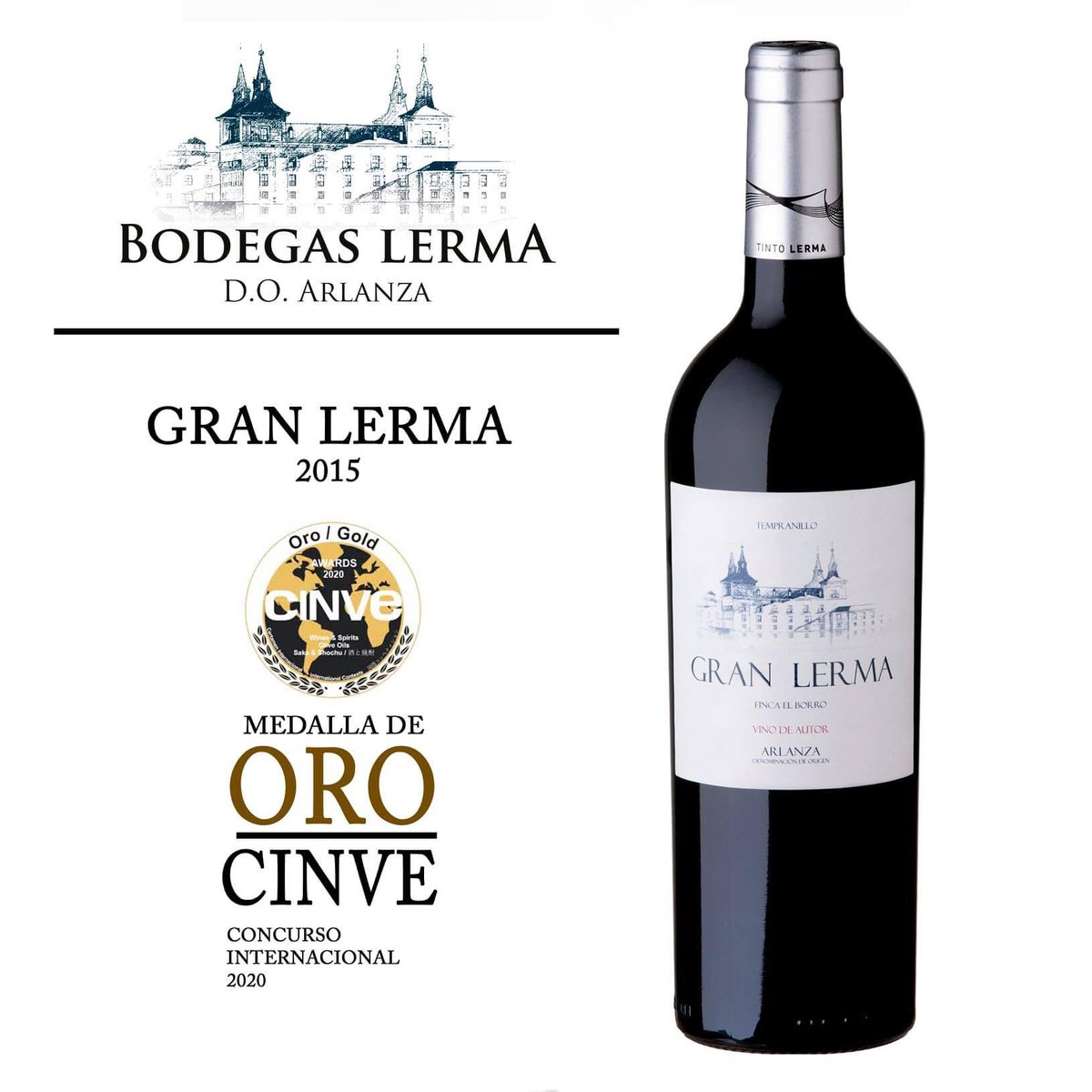 ¡Estamos de enhorabuena! Gran Lerma 2015 ha obtenido la Medalla de Oro en el Concurso Internacional de Vinos y Espirituosos CINVE 2020. Otro reconocimiento a la calidad de nuestros vinos y a la Denominación de Origen Arlanza. #Lerma #GranLerma #bodegaslerma #vino #CINVE