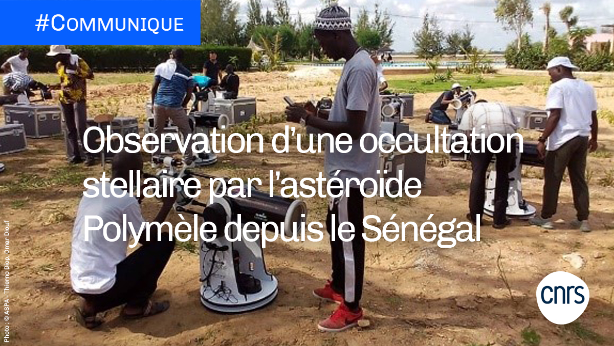 CNRS's tweet image. #Communiqué 🗞 | Dans la nuit du 23 au 24 septembre 2020, une coopération scientifique internationale a permis d’observer pour la première fois une occultation d’étoile par (15094) Polymèle, un astéroïde troyen de #Jupiter. 

➡ cnrs.fr/fr/observation…

#CNRSinternational 🌍