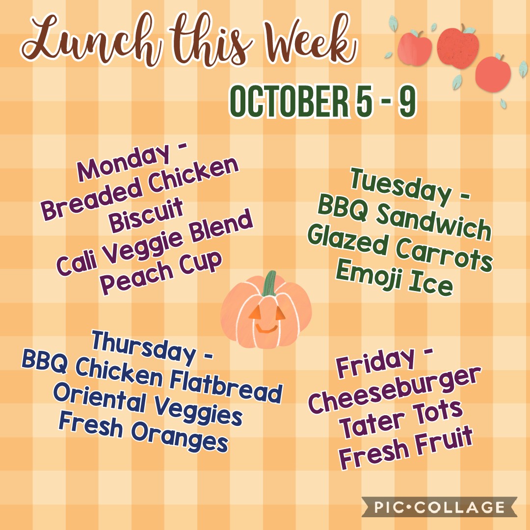 Our lunch menu for the week!