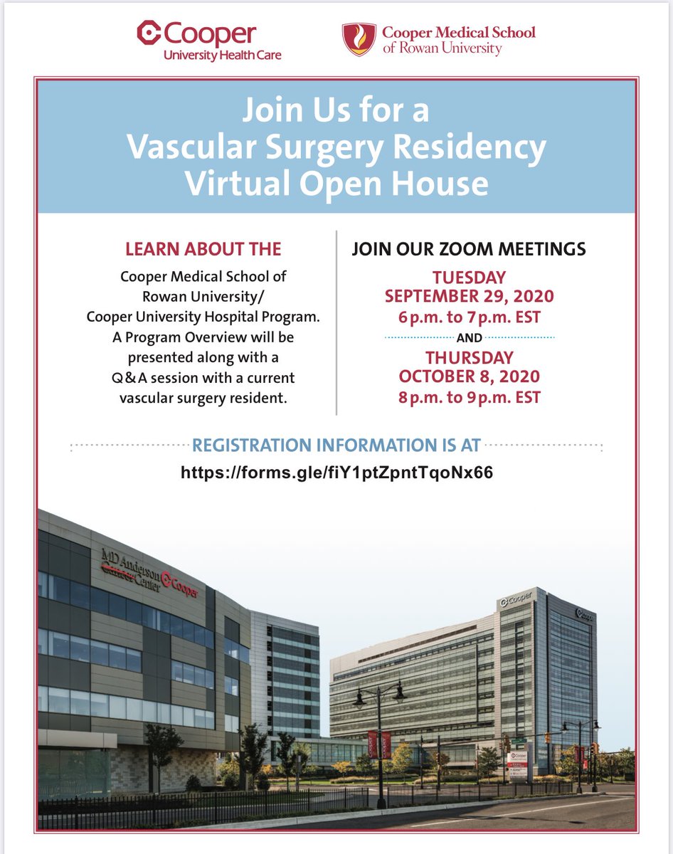 Cooper Vascular Surgery Residency (@coopervascular) on Twitter photo Join us this week to learn about our residency program on Thursday 10/8! Sign up here: forms.gle/fiY1ptZpntTqoN⦠#CooperGME <a href="/CooperGME/">Cooper GME</a> Join us this week to learn about our residency program on Thursday 10/8! Sign up here: forms.gle/fiY1ptZpntTqoN⦠#CooperGME <a href="/CooperGME/">Cooper GME</a>