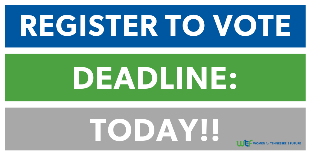 WomenTnFuture's tweet photo. TODAY IS THE DEADLINE, Y'ALL!

Get it done right now. Register to vote at:
https://t.co/S0ZMHft26x

This is your very last chance to register to vote.
With your help, we will #ElectWTFWomen on November 3rd!

#VoteEarlyTN #GoVoteTN https://t.co/IT9xpGW9i5