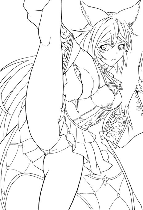 #グラブルできた。I字開脚ニーアの線画が。色は後日塗って、差分も作るぞぉ 