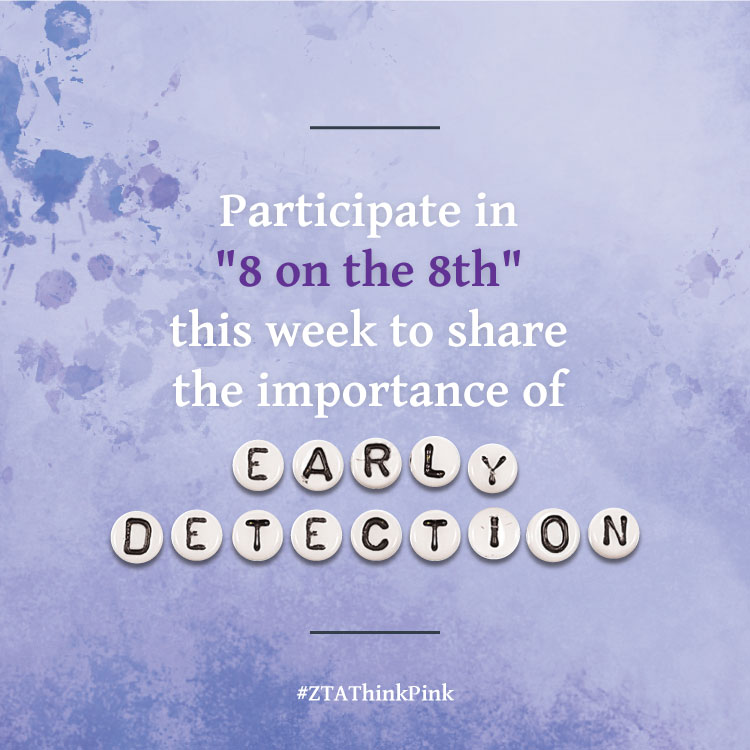 One in eight women will be affected by breast cancer in her lifetime. That’s one too many.

Mark your calendar for Oct. 8, as we present “8 on the 8th” to help spread awareness and preventative information in partnership with <a href="/BeBrightPink/">Bright Pink</a>!

#ZTAThinkPink