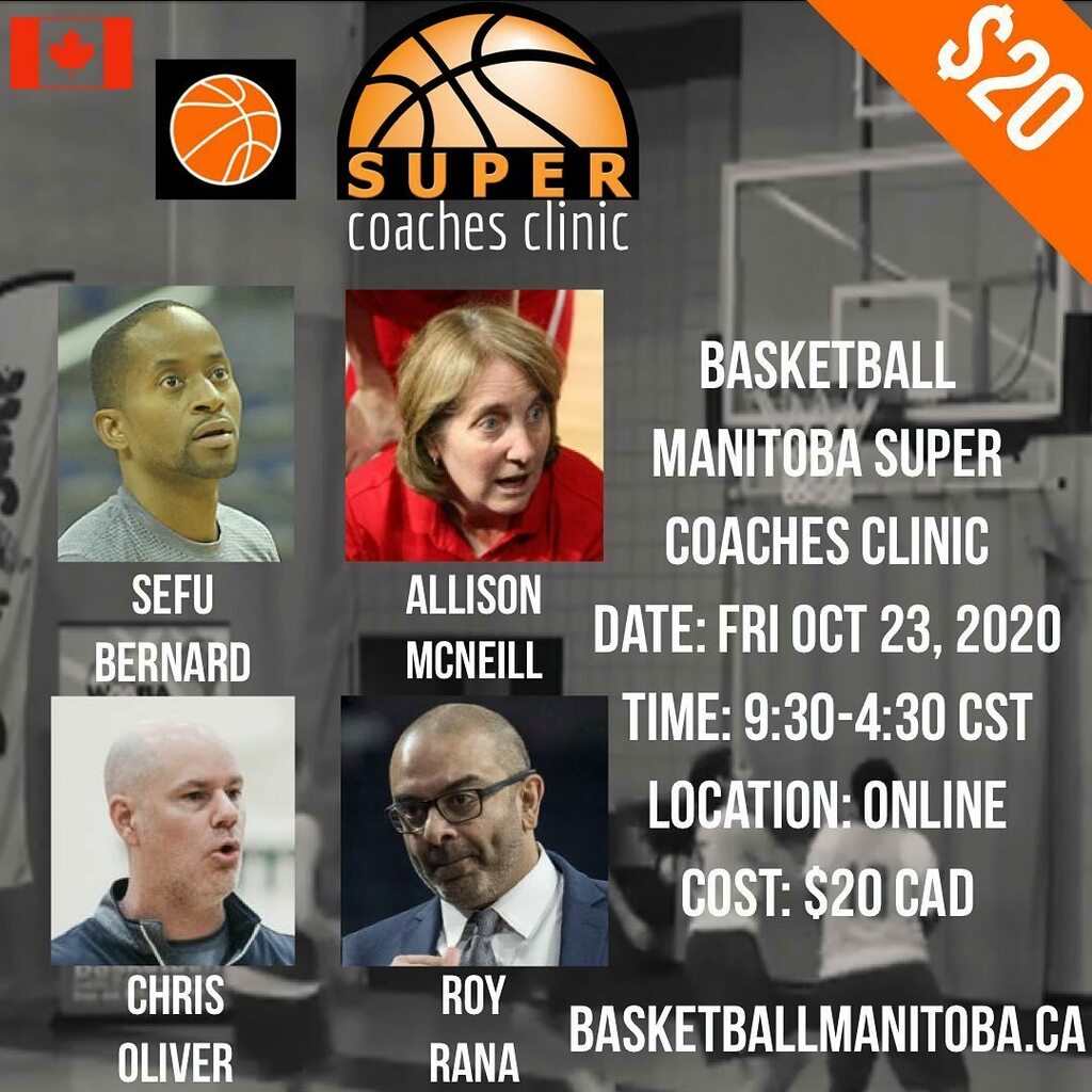 Basketball Manitoba is excited to announce the details the 11th annual 'Super Coaches Clinic' scheduled Friday, October 23, 2020.  Due to the ongoing pandemic issues in the community, it will be shifting the event to be an online virtual clinic this year… instagr.am/p/CF-a1zUFSxy/