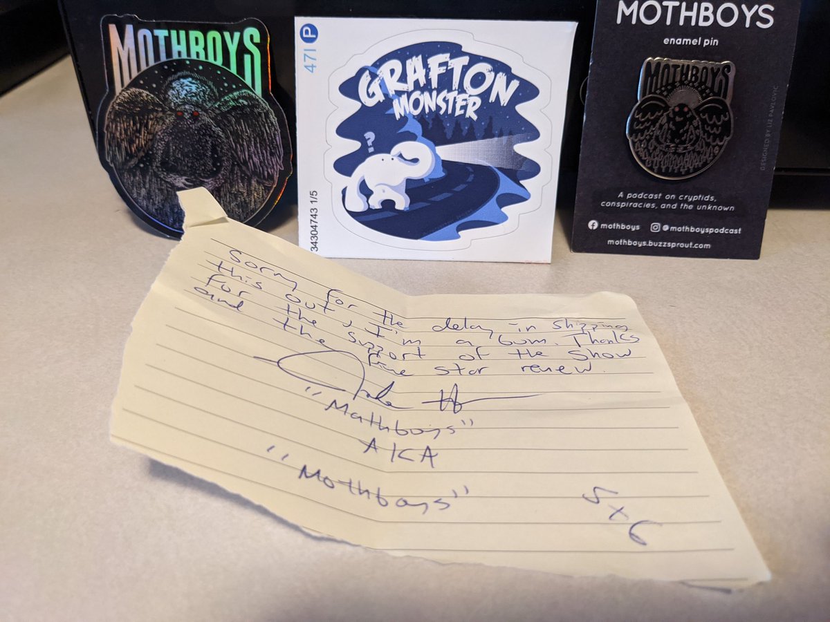 roll_weird's tweet photo. What a pleasant surprise! @MothboysPodcast hooked me up with #cryptid swag. I shall wear your pin as a badge if honor. #Mathboys #Whoops #imeanttosay #Mothboys
By the way, today's episode about #BlackDogs was #spooktacular https://t.co/wgtJrWBeTe