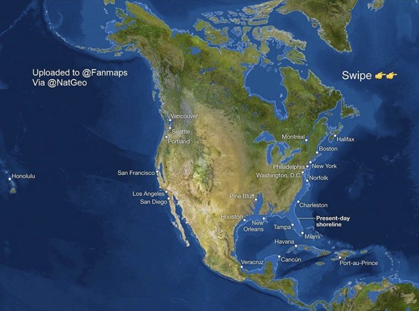 osmquality's tweet photo. What North America would like if all the ice melted. 🌊🌎 #MapMonday #RisingSeaLevels #FanMaps https://t.co/iDij4ODHo2