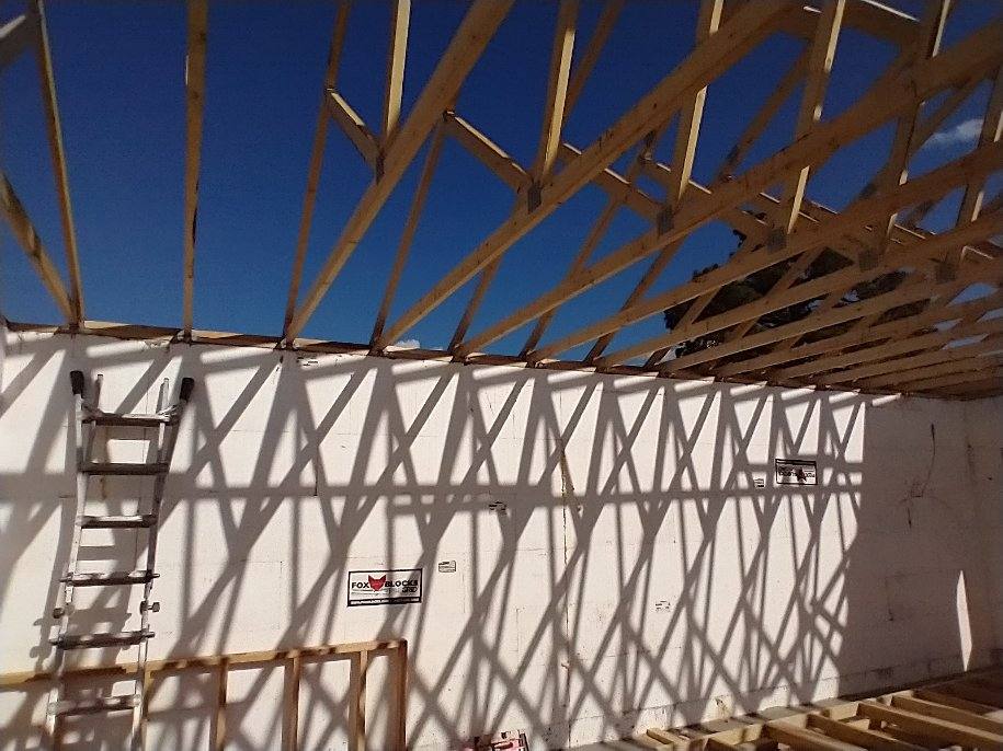 ORConstruction's tweet photo. Fox Blocks meets trusses on our Black Forest project. https://t.co/Cmmor1o2Xd