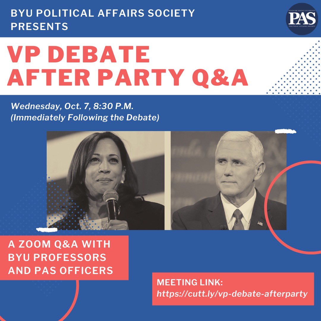 Join us this Wednesday for a VP Debate after party and Q&amp;A with BYU Professors!