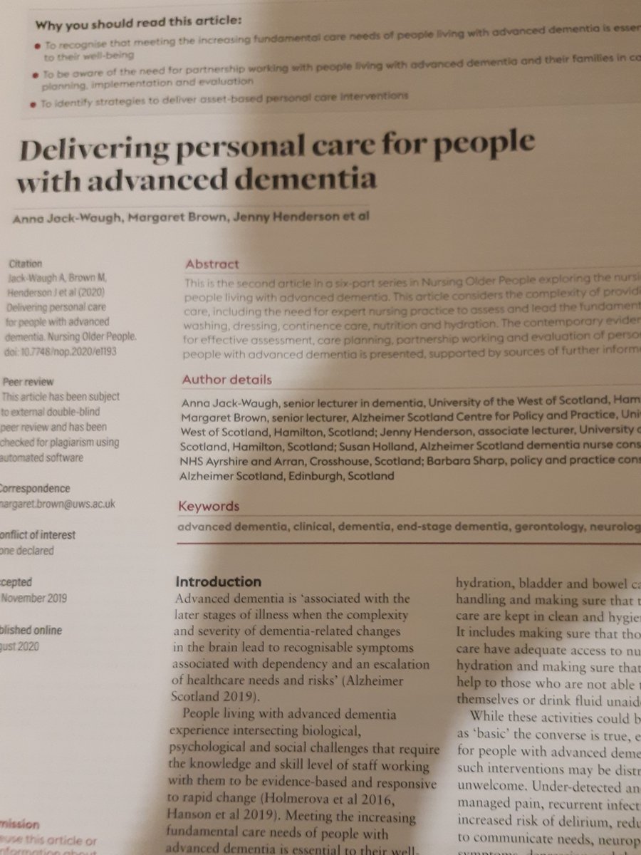 AlzScotCPP's tweet image. The next in our series of papers on Advanced Dementia Care out in print. Its on Personal Care. Thanks @RCNi_Lisa @rcni Congratulations to @annawaugh1 @owlbroon @Susan_hol1 @BarbaraKSharp and Jenny H. 🥳