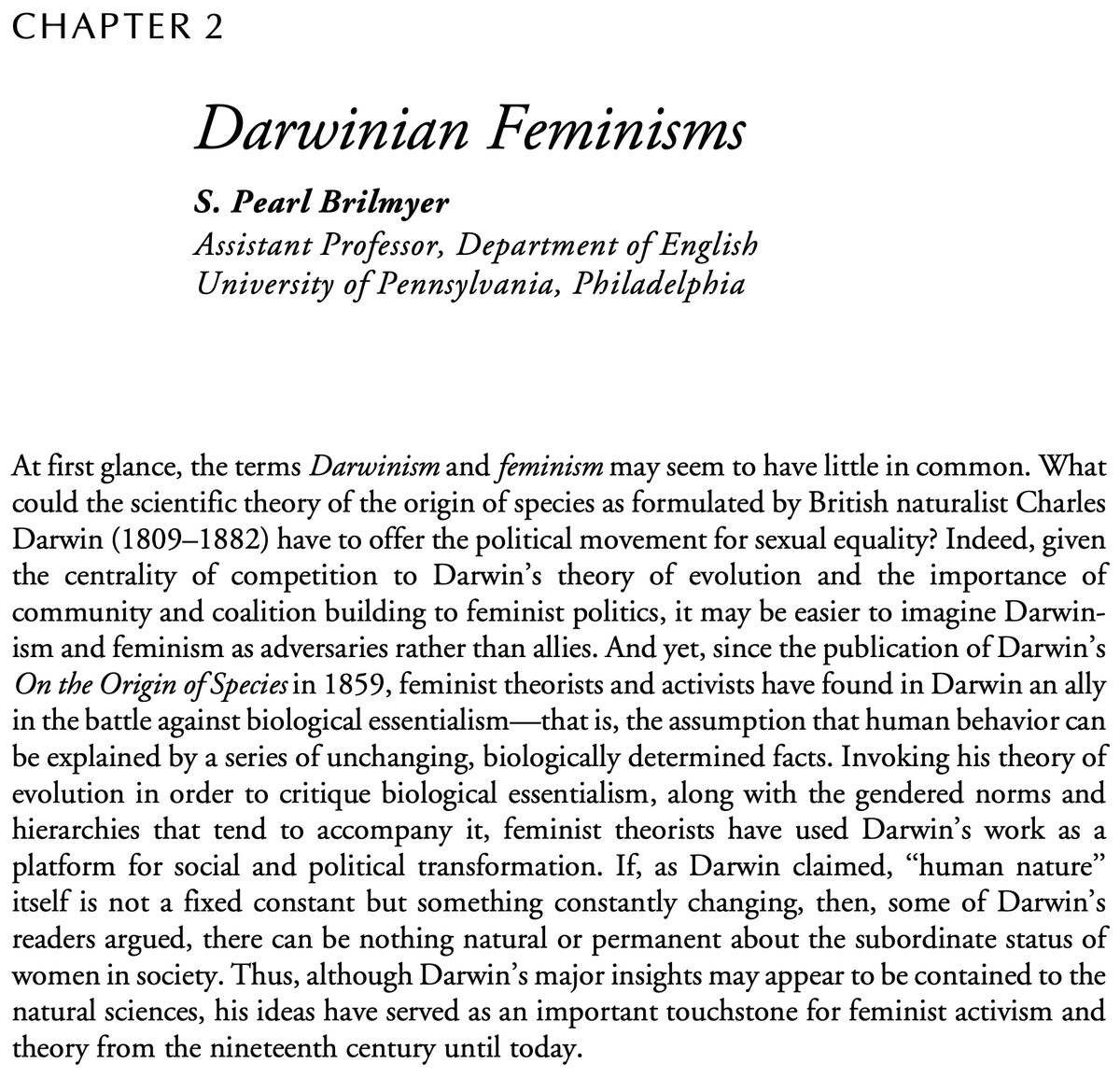 Followed up by  @professorperl's 'Darwinian Feminisms' (2017), which provides a historical overview of feminist interactions with evolutionary thinking from the publication of On the Origin of Species to today...  https://www.english.upenn.edu/sites/www.english.upenn.edu/files/articles/Brilmyer_2017_Darwinian%20Feminisms.PDF