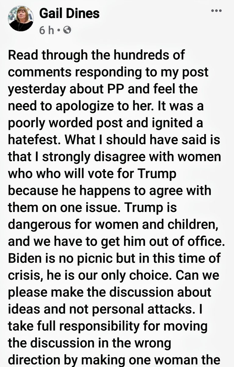 2/ Following her original post, Dines apologised to Posie Parker in a second post, for what she claimed was her mistake of making Parker a scapegoat for women's fears around Trump winning the US election.