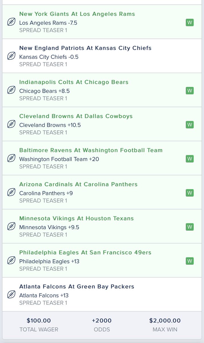 DrizzysBets's tweet photo. Look at our live teaser headed into the Monday night football games. We had a super successful first NFL Sunday and we appreciate all the support!

🚨To show our appreciation we are doing our first giveaway of the year🚨

RT this post for a chance to win $50 CashApp if we win! 🍀 https://t.co/zo3jyIfqxs