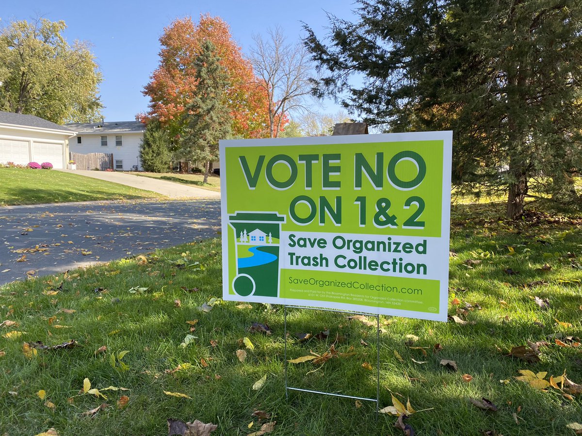 BloomMNTrash's tweet image. It is a beautiful day to plant yard signs! If you would like to help us raise awareness of the #OrganizedCollection vote no campaign - please reach out. We are happy to get a sign out to you. 

#BloomingtonMN: Save Organized Collection - vote NO on questions 1 &amp;amp; 2!
