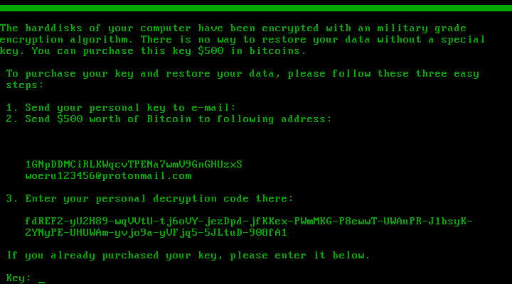 demonslay335's tweet image. Seems someone was playing with Green #Petya #Ransomware, calling it &quot;EYECRY&quot;. Uses a different key.
Spotted by @malwrhunterteam 
cc @hasherezade