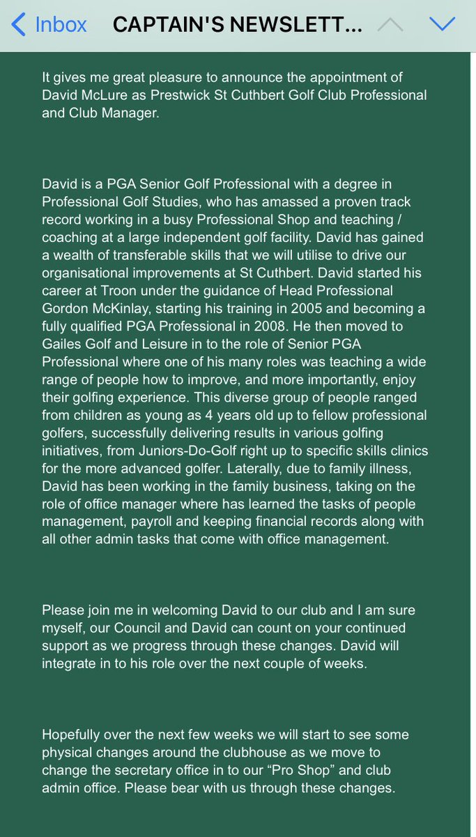 New Golf Club Professional and Club Manager ⛳️👏👌