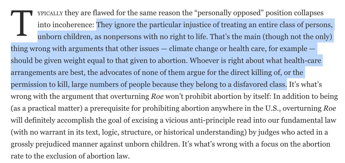 2. "Abortion, unlike climate change, involves the permission to kill large numbers of people because they belong to a disfavored class." This distinction rests on an empirical premise: that climate change /won't/ kill large numbers of people who belong to a disfavored class.